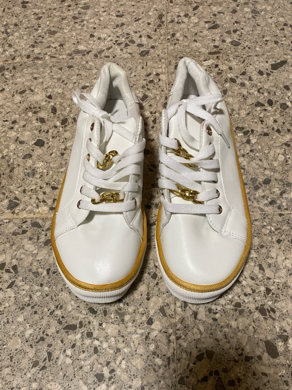 White Sneakers with Gold Accent Size 38 or 7 US